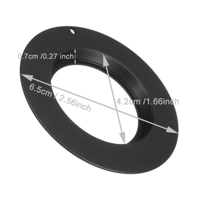 Metal Adapter Ring for M42 Lenses on Canon EOS Cameras - black metal adapter ring with M42 threads and measurements
