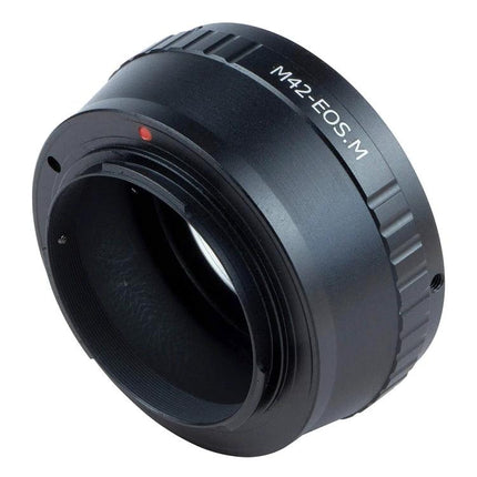 Adapter Ring for M42 Lenses to Canon EOS Camera Bodies black metal mount adapter showing M42-EOS marking