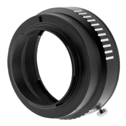 EOS to NEX Lens Mount Adapter Ring for Photography Use - black metal adapter ring shown at angle, compatible EOS lenses to NEX bodies
