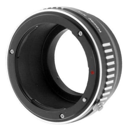 Metal Stepping Ring for AI Lens to FX Camera Mounting - close-up of black metal adapter showing mount grooves and alignment dot