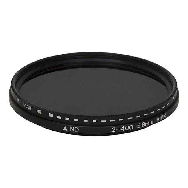 Variable Neutral Density Filter 58mm for Photography and Videography — adjustable ND2 to ND400 slim circular filter