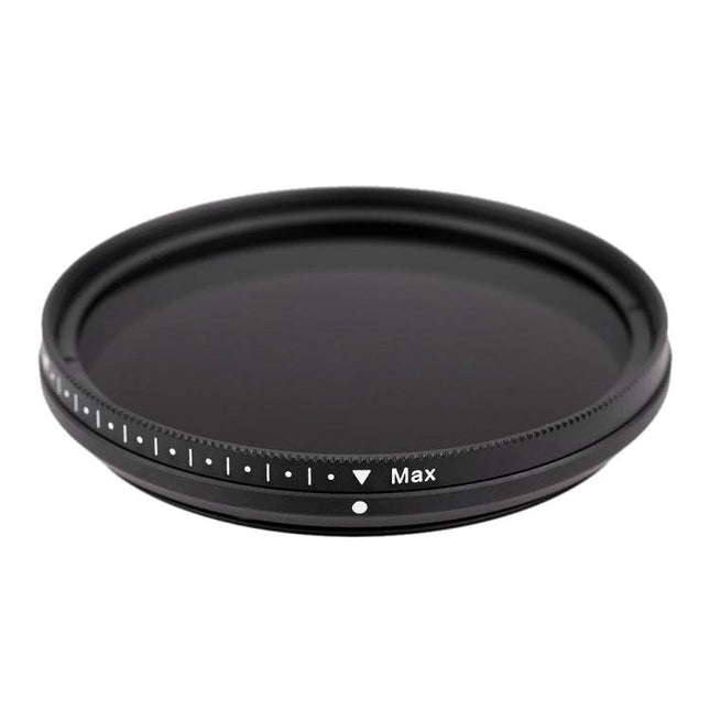 52mm Adjustable Neutral Density Filter for Outdoor Photography - adjustable circular ND filter showing Max setting for controlling light exposure