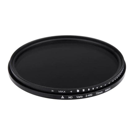 72mm Adjustable Neutral Density Filter for Exposure Control — slim variable ND2–ND400 filter for 72mm lenses, 2–8 stops of exposure reduction