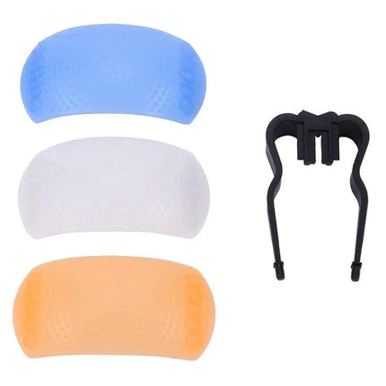 Pop-up Flash Diffuser Kit with White, Blue, and Orange Options - three diffuser panels and clip for softer portrait lighting