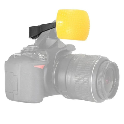 Pop-up Flash Diffuser Kit with White, Blue, and Orange Options - yellow diffuser on DSLR pop-up flash softens light for portraits and indoor shooting