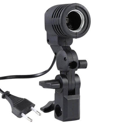 Adjustable Studio Light Stand with Umbrella Holder for Photography - black E27 bulb holder with clamp and power cord, stable studio lighting support