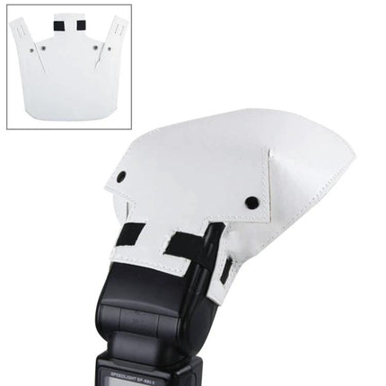 Universal Flash Diffuser for Even Photography Lighting - white snap-on diffuser on external camera flash to soften light and reduce harsh shadows