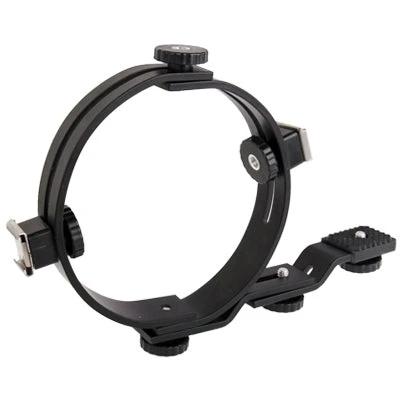 O-Shaped Mounting Bracket for Camcorder Video Lights securely holding flash and video light on camcorder for interview and vlog lighting