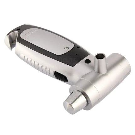 Reliable Emergency Tool for Roadside and Daily Vehicle Needs - compact silver multi-function car safety tool with tire gauge, flashlight, hammer, cutter