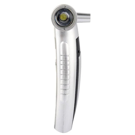 Reliable Emergency Tool for Roadside and Daily Vehicle Needs – compact silver multi-function device with flashlight, tire gauge, hammer and seat belt cutter