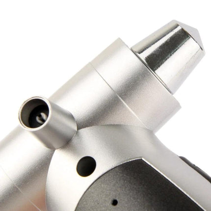 Reliable Emergency Tool for Roadside and Daily Vehicle Needs compact silver multi-function car tool with tire gauge nozzle and emergency hammer tip