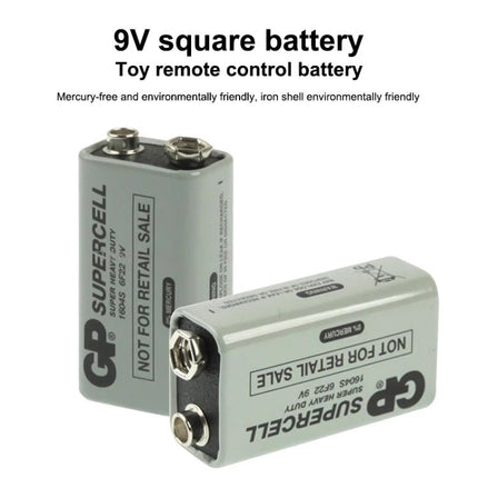 Long-Lasting 9V Battery for Cameras, Toys and Electronics - two silver GP Supercell 9V batteries for cameras, toys, smoke detectors and remotes