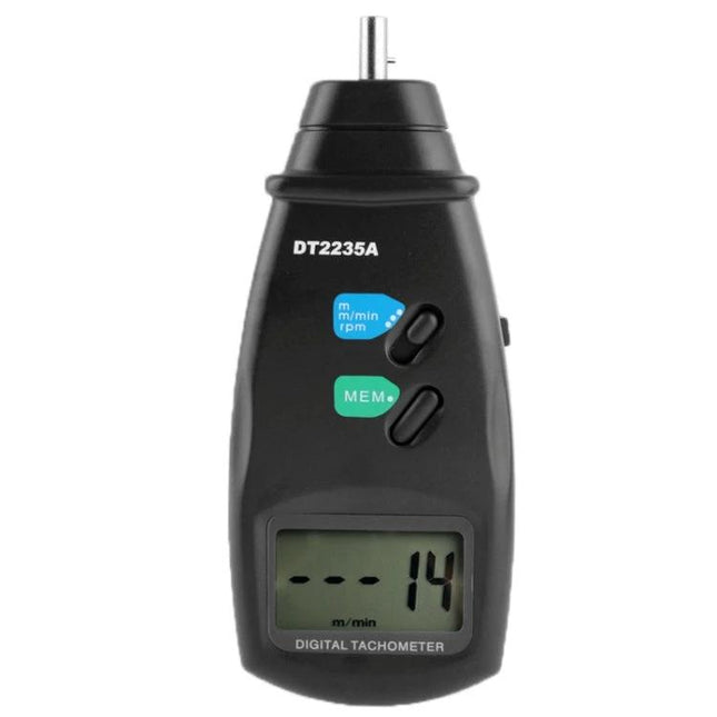 Handheld Digital Contact Tachometer for Machinery Speed Measurement - DT2235A 5-digit LCD measuring RPM and surface speed on motors and shafts