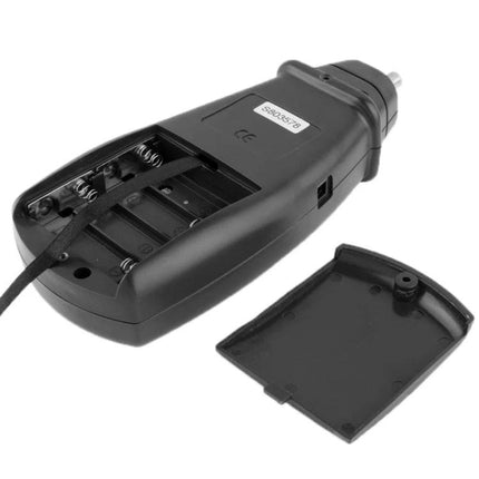 Handheld Digital Contact Tachometer for Machinery Speed Measurement showing open battery compartment and detachable back cover