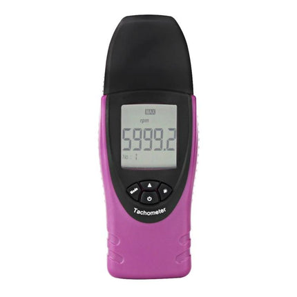 Digital Tachometer for Non-Contact Speed Measurement in Workshops handheld pink laser tachometer showing 5999.2 rpm reading