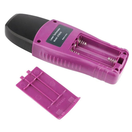 Digital Tachometer for Non-Contact Speed Measurement in Workshops - pink handheld laser RPM meter with open battery compartment