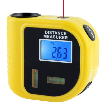 Ultrasonic Distance Measurer with Laser Pointer for Daily Use yellow handheld device showing 2.63m on backlit display