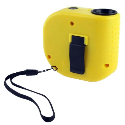 Ultrasonic Distance Measurer with Laser Pointer for Daily Use – compact yellow handheld device with wrist strap for quick home and outdoor measurements
