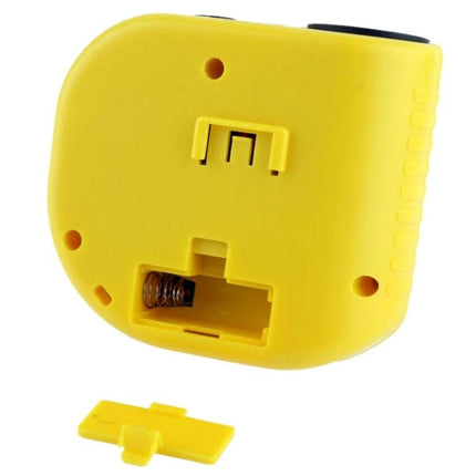 Ultrasonic Distance Measurer with Laser Pointer for Daily Use – yellow handheld unit showing battery compartment and back cover