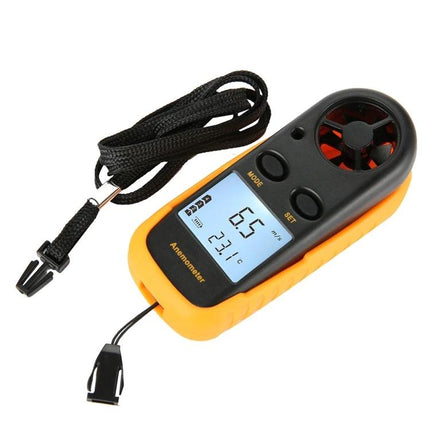 Compact Anemometer for Outdoor Wind and Temperature Monitoring — portable handheld wind speed and temperature meter with lanyard