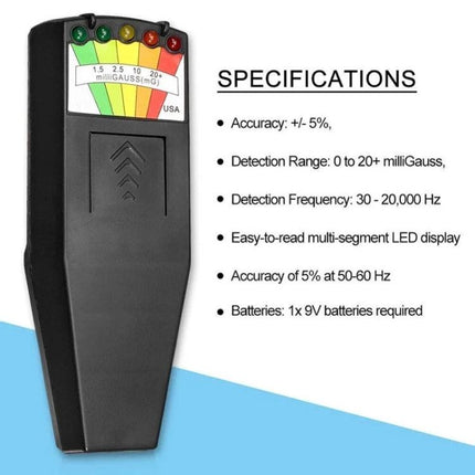 Portable 5-LED Electromagnetic Radiation Detector for Home Monitoring handheld EMF meter with five LED indicators showing milliGauss levels