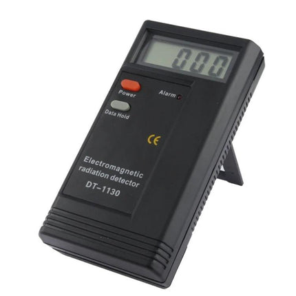 Electromagnetic Radiation Detector for Home Environment Monitoring - handheld EMF meter with LCD showing 0.00 and power/data hold buttons