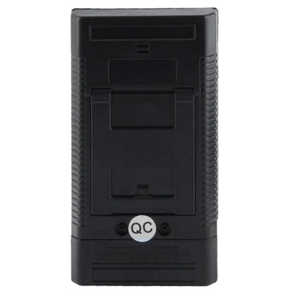 Electromagnetic Radiation Detector for Home Environment Monitoring black handheld device rear view with battery compartment and QC sticker