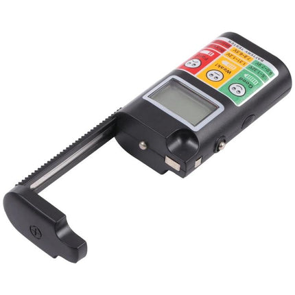 Digital LCD Battery Tester for Common Household Types handheld device with LCD display and color-coded battery health indicators