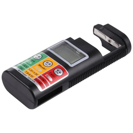 Digital LCD Battery Tester for Common Household Types handheld tester with LCD screen and color-coded battery health indicators
