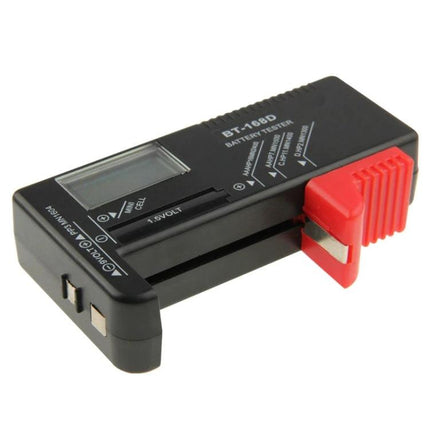 Universal Digital Tester for AAA, AA, and 9V Battery Capacity compact BT-168D black handheld battery tester for remotes and flashlights