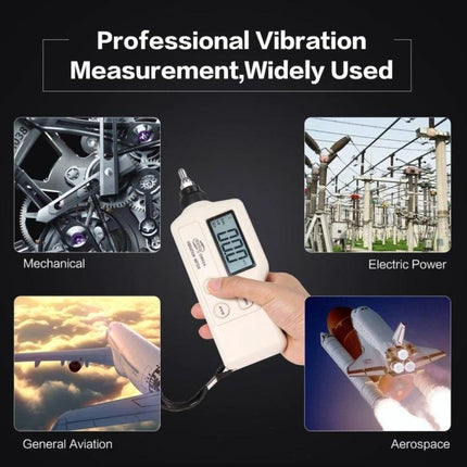 Benetech Digital Vibration Meter for Machinery Monitoring handheld device measuring acceleration velocity displacement in industrial and aviation settings