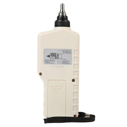 Benetech Digital Vibration Meter for Machinery Monitoring handheld unit rear view with probe and wrist strap