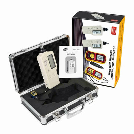Benetech Digital Vibration Meter for Machinery Monitoring in protective case with manual and box, handheld vibration sensor for maintenance