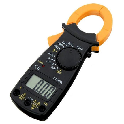Reliable Digital Clamp Meter for Everyday Electrical Testing with 3.5-digit LCD showing 0.00, yellow clamp and rotary dial for AC/DC measurements