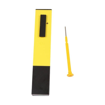 Portable Pen Type PH Meter for Everyday Water Testing - yellow pen-style pH meter with small screwdriver, compact portable water testing device