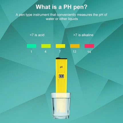 Portable Pen Type PH Meter for Everyday Water Testing - yellow pen pH meter reading 6.9 in glass for drinking water, aquarium, hydroponics