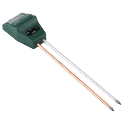 3-in-1 Soil Meter for Measuring pH, Moisture, and Light in Plants handheld probe showing dual metal prongs and display