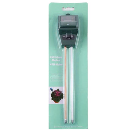 3-in-1 Soil Meter for Measuring pH, Moisture, and Light in Plants - handheld probe in retail packaging for home gardeners