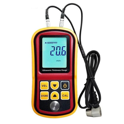 Ultrasonic Thickness Gauge for Material Inspection and Measurement handheld meter with probe showing 20.6 mm reading