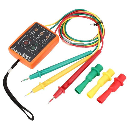 Three Phase Rotation Tester for Electrical Phase Checking handheld LED+buzzer tester with red yellow green probes and clips