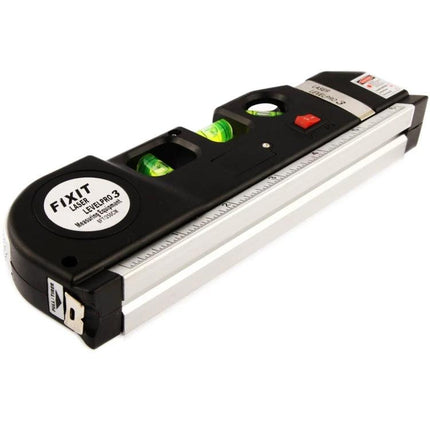 Laser Level Tool with Measuring Tape for Home Alignment Projects - compact laser level with tape, bubble vials and red power button for straight DIY installations