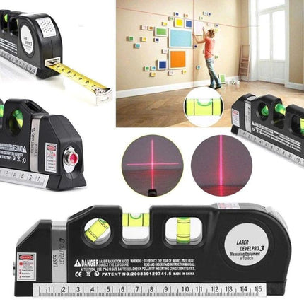 Laser Level Tool with Measuring Tape for Home Alignment Projects - compact laser level with tape measure and bubble vials for hanging pictures and shelves