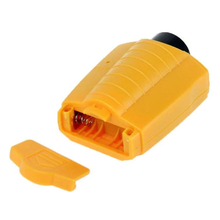 Mini Ultrasonic Distance Measurer with Laser Pointer, Orange compact handheld device showing battery compartment and orange housing