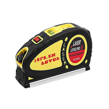 Portable Laser Level with 5.5 Meter Tape Measure for Home Projects - compact black-yellow laser level with 5.5m tape for hanging pictures and shelves