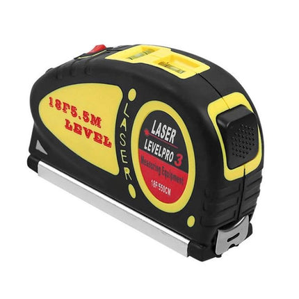 Portable Laser Level with 5.5 Meter Tape Measure for Home Projects - compact black-yellow laser level with 5.5m tape for DIY