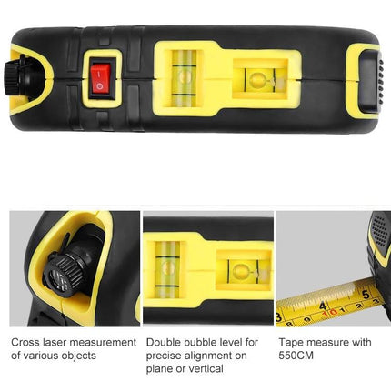 Portable Laser Level with 5.5 Meter Tape Measure for Home Projects - compact black/yellow laser level with 5.5m tape and double bubble vial
