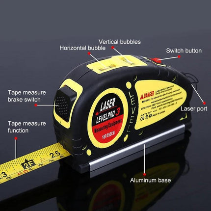 Portable Laser Level with 5.5 Meter Tape Measure for Home Projects - compact black-yellow laser level with integrated tape and aluminum base
