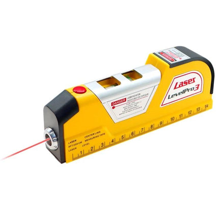 Laser Level Tool with Built-in Tape Measure for Precision Projects - yellow compact level with red laser and ruler