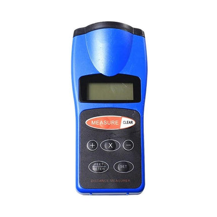 Handheld Laser Distance Measurer for Everyday Home Projects - blue compact device with LCD and measure button