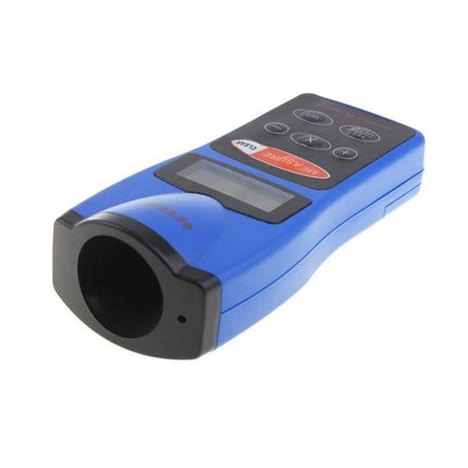 Handheld Laser Distance Measurer for Everyday Home Projects - blue handheld laser distance measurer angled view